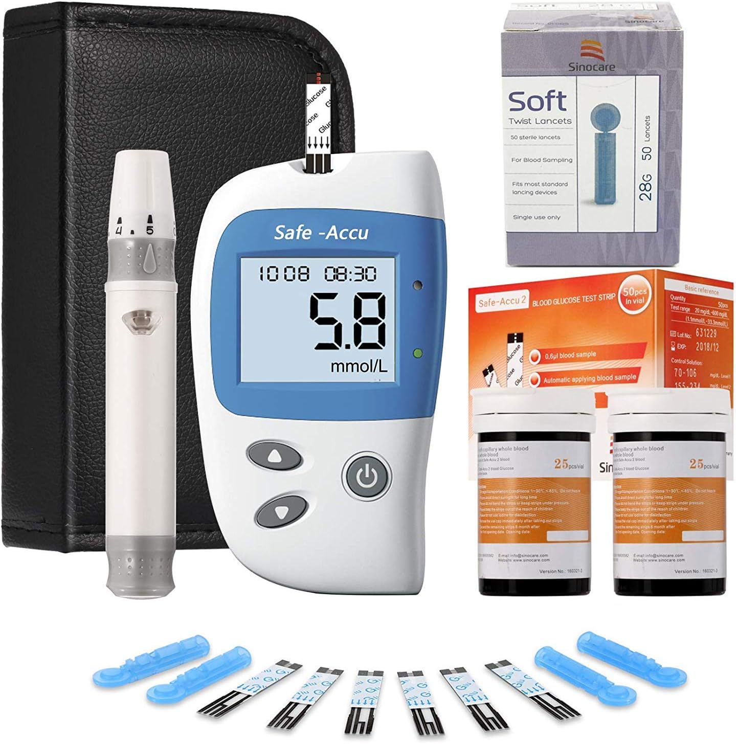 BGMKE Blood Glucose Monitoring Kits Diabetes Monitor Kit Blood Sugar Monitoring Monitoring Kit with 50 Codefree Test Strips + 50 Lancets for US Diabetics - in mmol/L