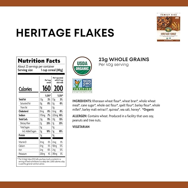 NATURE’S PATH ORGANIC HERITAGE FLAKES® CEREAL, 33.5 OZ (PACK OF 1), VALUE SIZE, NON-GMO