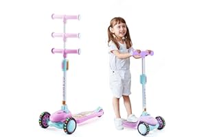 GLAMUP Kids Kick Scooter 3 Wheels Light-Up, Kids Scooter Height Adjustable Handlebar, Lean-to-Steer System & Easy-Folding Mechanism, Ages 3-14 Boys and Girls