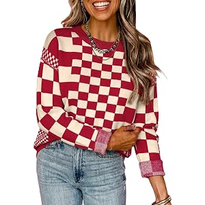 Astylish Women 2026 Fashion Fall Outfits Checkered Pullover Sweaters | Business Casual, Patchwork, Geometric, Retro, Clothing