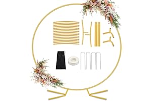 DEVISEFUN 7.2FT Round Balloon Arch Stand Kit,Metal Circle Arch Backdrop Stand for Parties, Gold Wedding Arches Frame with Base for Ceremony Anniversary Birthday Baby Shower Gender Reveal Party Decor