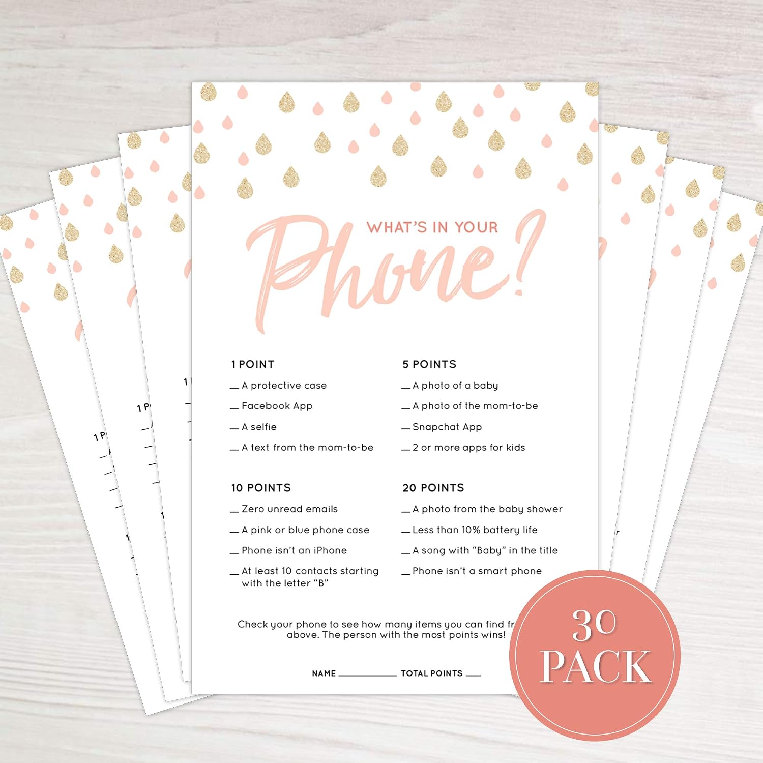 Amazon Com 30 Pack Baby Shower Game Cards What S In Your Phone