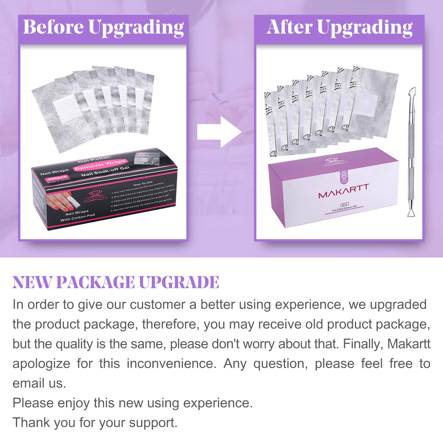 Makartt Nail Polish Nail Gel Remover Soak Off Gel Nail Polish Remover Foil Wraps 200pcs with Larger Cotton Pad 1 pcs Cuticle Pusher, R-01 : Beauty