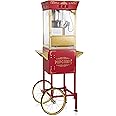 Olde Midway Movie Theater-Style Popcorn Machine Maker with Cart and 10-Ounce Kettle - Red, Vintage-Style Popper on Wheels