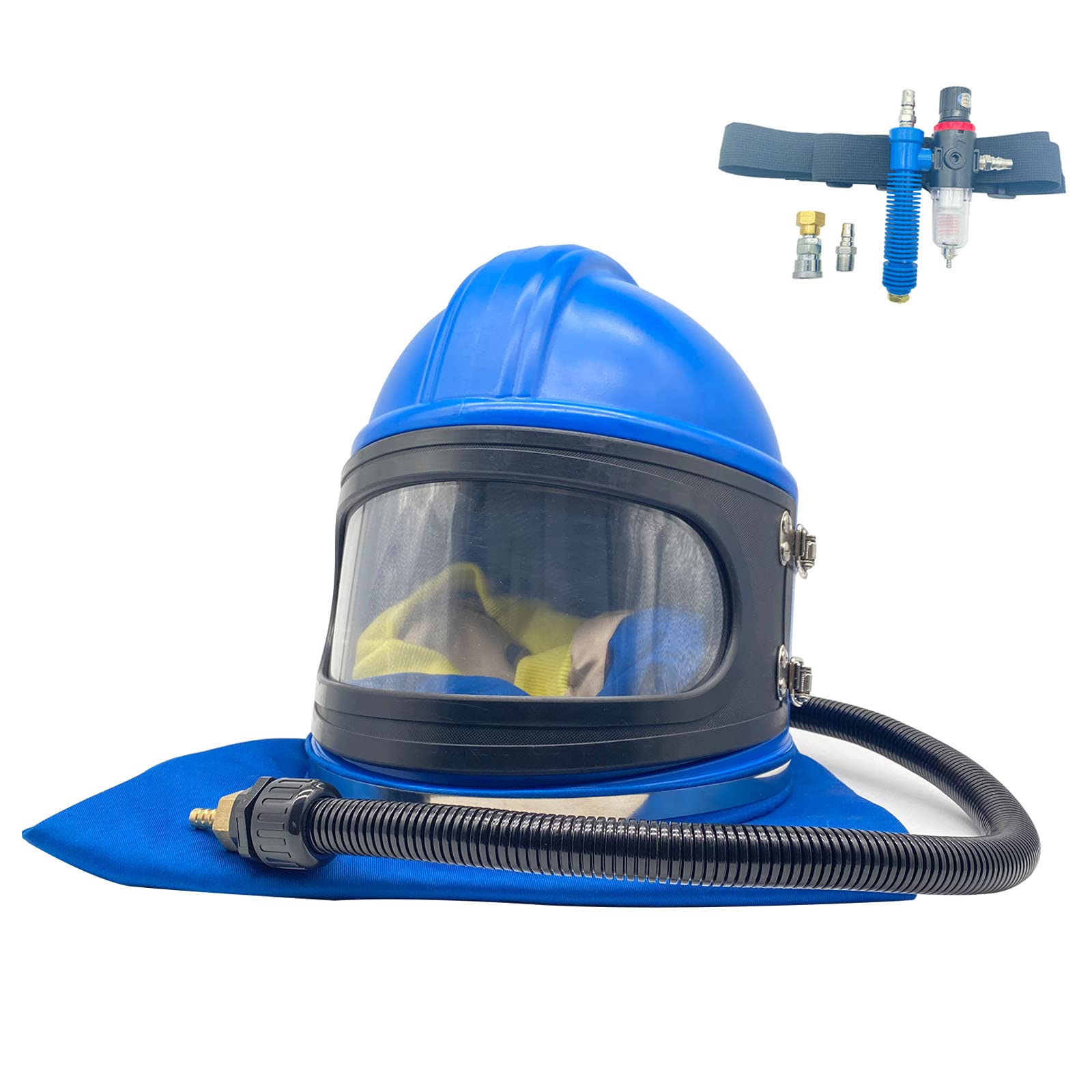 Photo 1 of Sandblaster Helmet Safe Air Feed Sandblast Helmet with Shoulder Protective Sand Blast Hood Protector for Sandblasting Equipped with A Sandblaster Thermostat