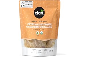 Elan Organic Ginger Chunks, 175g, Sulphite-free, Non-GMO, Vegan, Gluten-Free, Kosher, Crystallized Ginger Cubes, Ginger Chewy