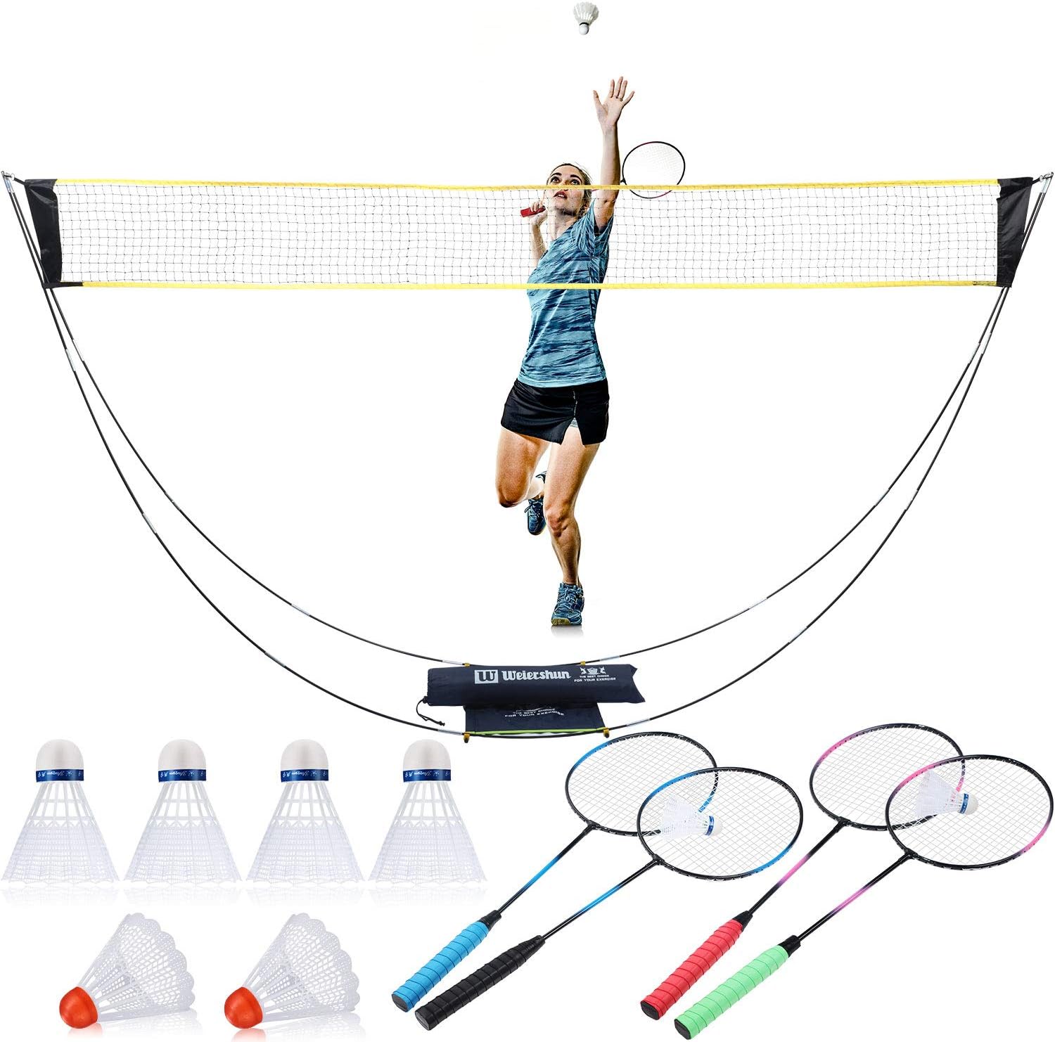 11 Pieces Complete Badminton Set, 9.8 feet Portable Net, 4 Rackets, 6 Shuttlecock for Starters, Family, Ball Games Outdoor Team Sports : Sports & Outdoors