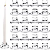 24 PCS Glass Taper Candle Holders Bulk Candlestick Holders Clear Short Tapered Candle Stick Holder Decor Set for Table Centerpiece Wedding Party Advent Christmas Home Decorations (24, Clear)