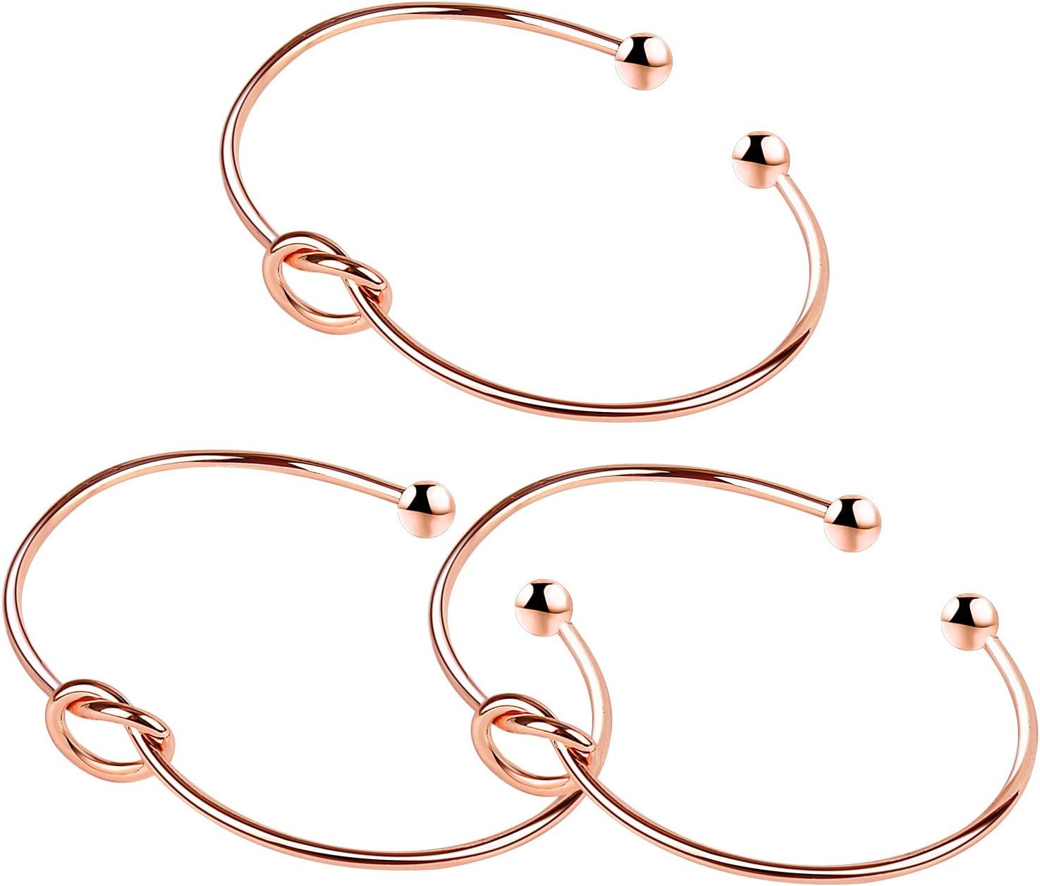 ANBALA Love Knot Bangle Bracelet Bridesmaid Gifts Bracelets, Tie The Knot Cuff Bangle Stretch Bracelet for Bridesmaid, Rose Gold Tone, Set of 3 4 5 6 7 8