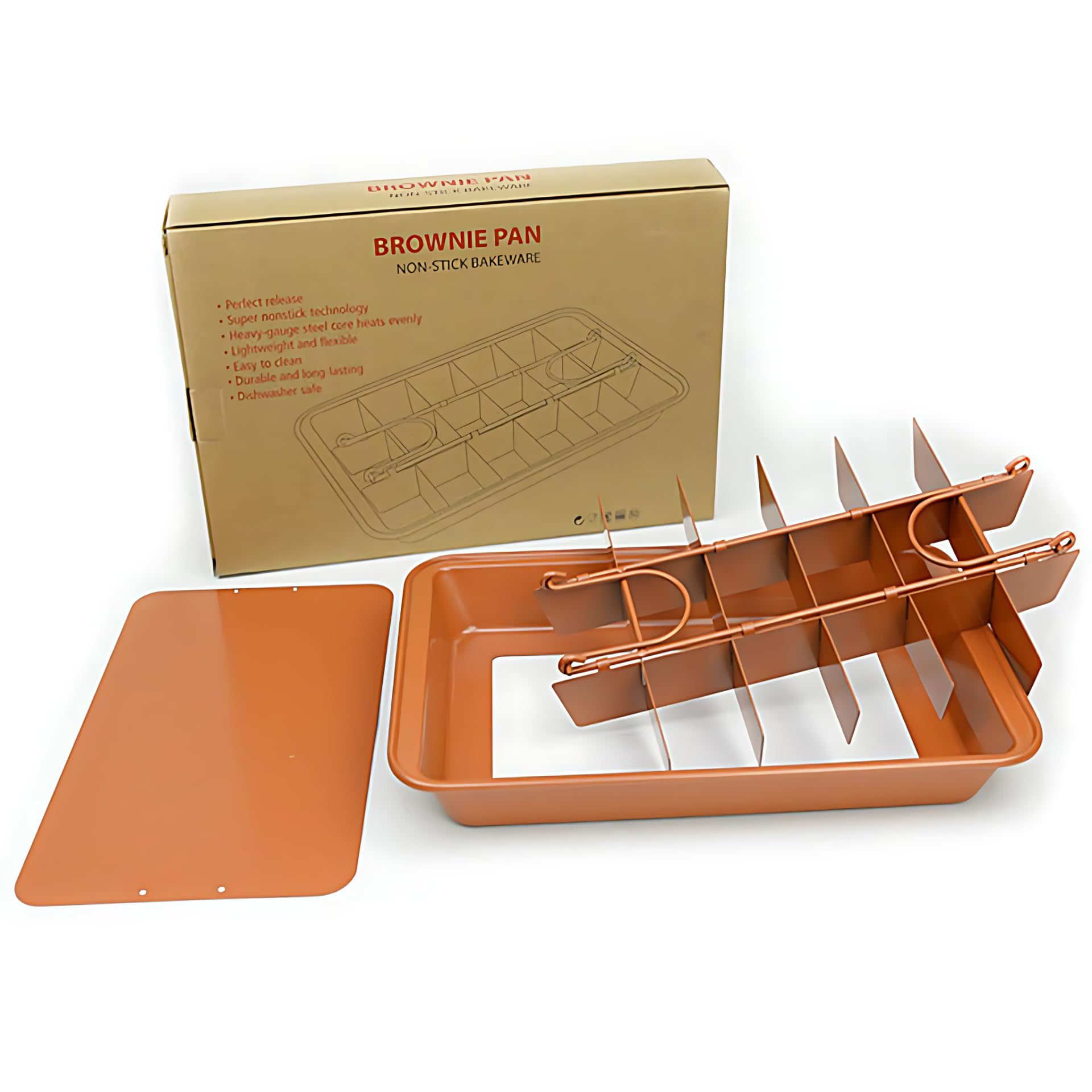 SVNR Brownie Tin, Non-Stick Brownie Pan with Dividers,18-Cavity,12 by 8 inches, Removable Base, Cake Tin for Baking/Precut Brownie Tray for Professional Slices, Carbon Steel (Brown)