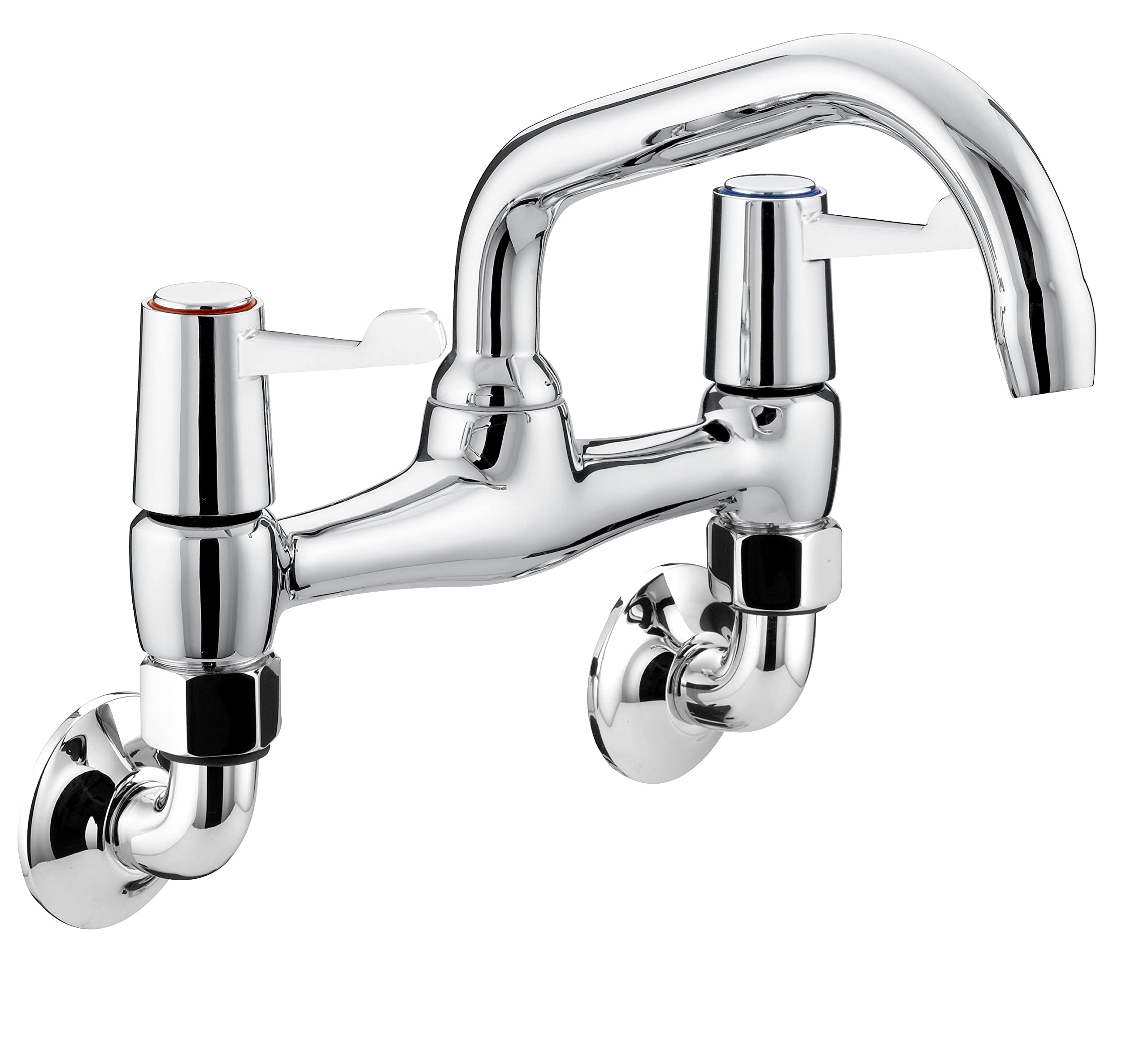 Bristan Lever Wall Mounted Bridge Sink Mixer Chrome with Ceramic Disc Valves, Chrome Plated