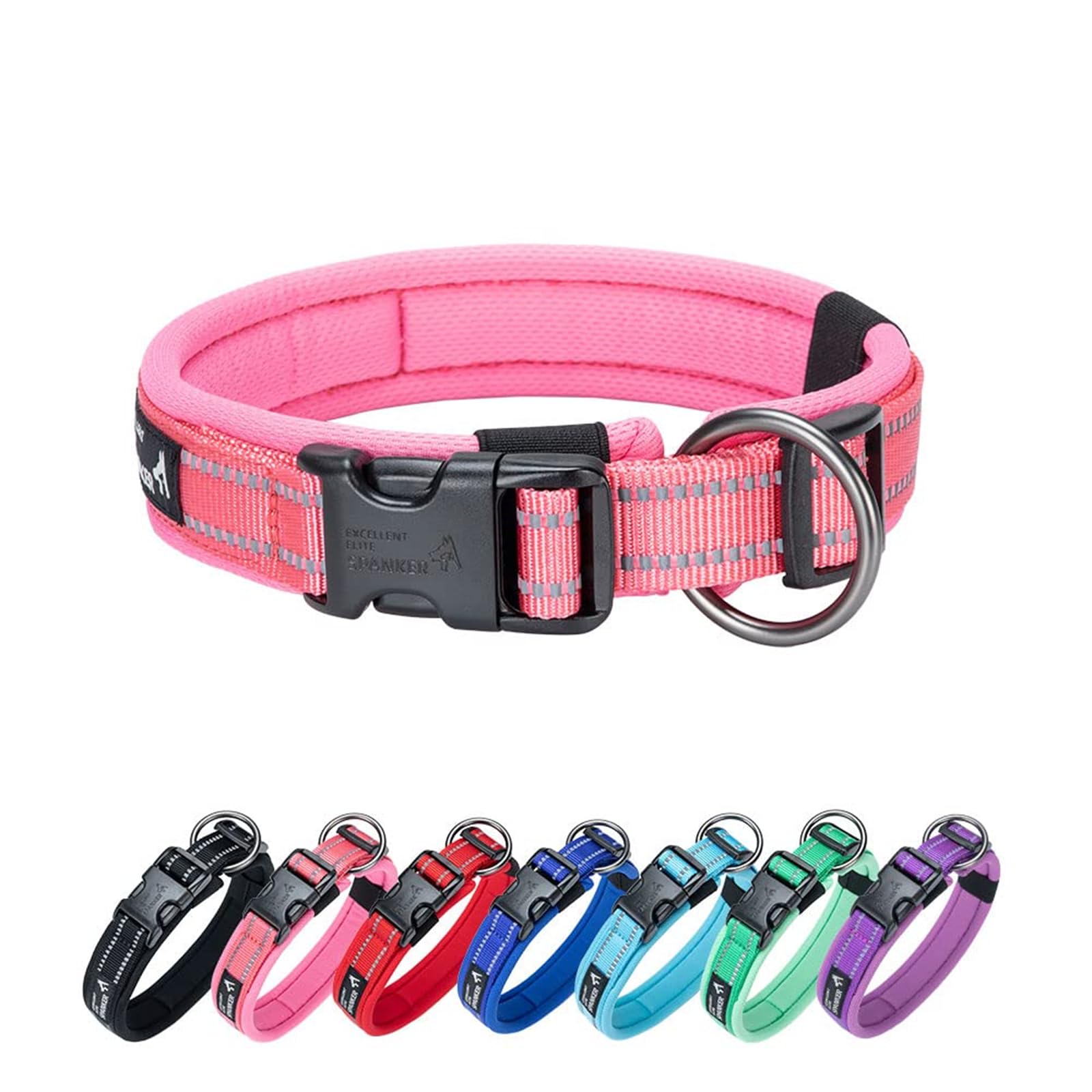 EXCELLENT ELITE SPANKER Reflective Dog Collar Classic Soft Padded Breathable Nylon Adjustable Pet Collar with Quick Release Buckle for Boy Girl Male Female Small Medium Large Dogs Training(PIK-S)