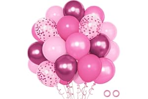 OUDDY PARTY 72Pcs Hot Pink Balloons Set, Pink Latex Balloon with 12inch 5inch Pearl Pink Balloons Metallic Pink Balloons Dark Pink Coffetti Balloon for Women Girl Baby Shower Birthday Wedding Party Decorations