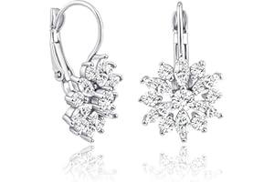 Desnuage Silver Snowflake Leverback Earrings for Women Dainty Cubic Zirconia Christmas Earrings Gifts for Girlfriend