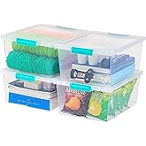 IRIS USA 11.4L Plastic Storage Bins with Lids, 4 Pack Clear Stackable Storage Containers, Deep Organizer Box for Home, Office