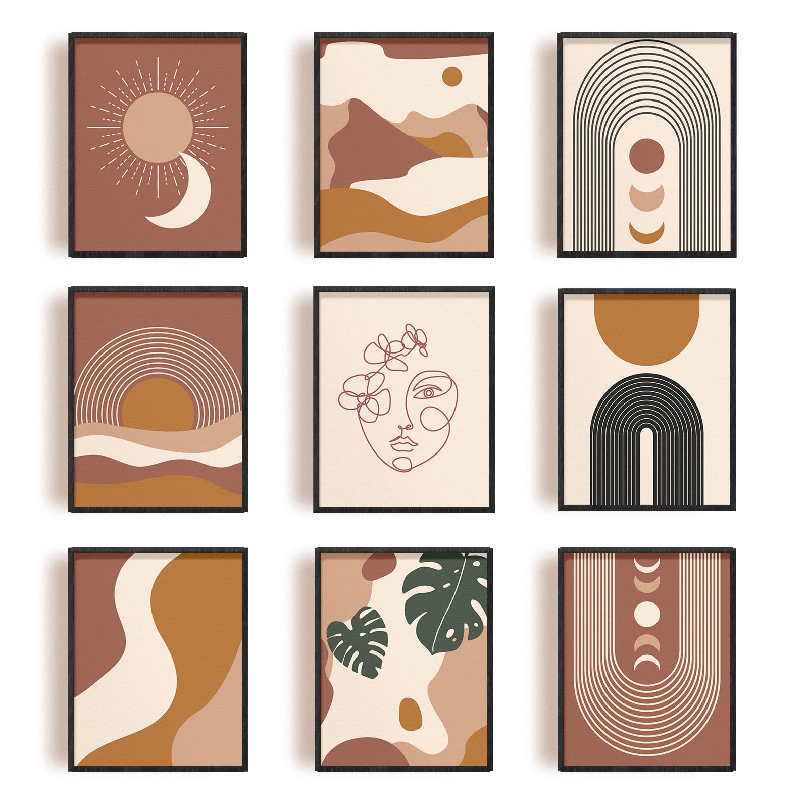 INFUNLY 9 Set Boho Landscape Art Wall Prints Abstract Minimalist Wall Art Decor 8×10inch Unframed Modern Plant Canvas Print Neutral Artistic Posters Pictures for Living Room Bedroom Office Home Decor