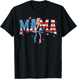 Mama 4th of July American Patriotic Mom Grandma Coquette Bow T-Shirt