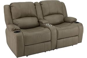 RecPro Charles 64" Powered Recliner RV Sofa with Console and Cupholders | Zero Wall Loveseat for Camper | Wall Hugger Couch with Upgraded 2023 Fabric (Putty)