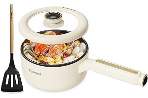 TOPWIT Hot Pot Electric, 2L Multifunctional Electric Pot, Non-Stick Fring Pan, Portable Pot for Steak, Egg, Fried Rice, Ramen, Soup with Dual Power Control (Silicone Spatula Included), Beige