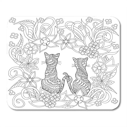 Amazon マウスパッド ブラック 装飾 漫画の猫 ボーホースタイル 鉛筆 絵画 大人 子供 塗り絵 10ページ ホワイトマウスパッド ノートブック デスクトップ コンピューター オフィス用品 鉛筆 文房具 オフィス用品