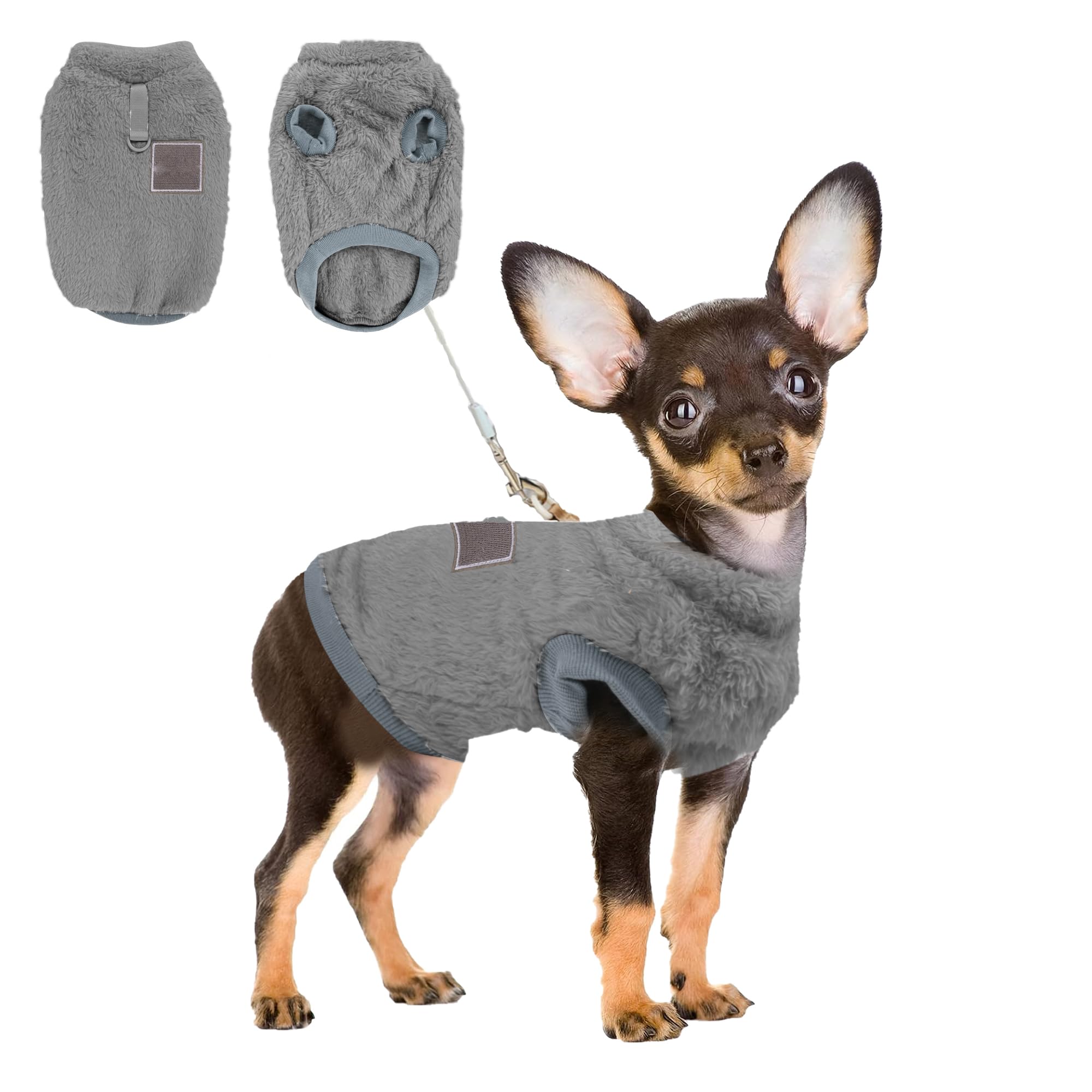 Nicola NiCoLa Small Dog Fleece Vest Sweater Winter Warm Jacket, Soft Dog Clothes Coat with Leash Ring for Everyday Walking, Outdoor Activities (S, Grey)