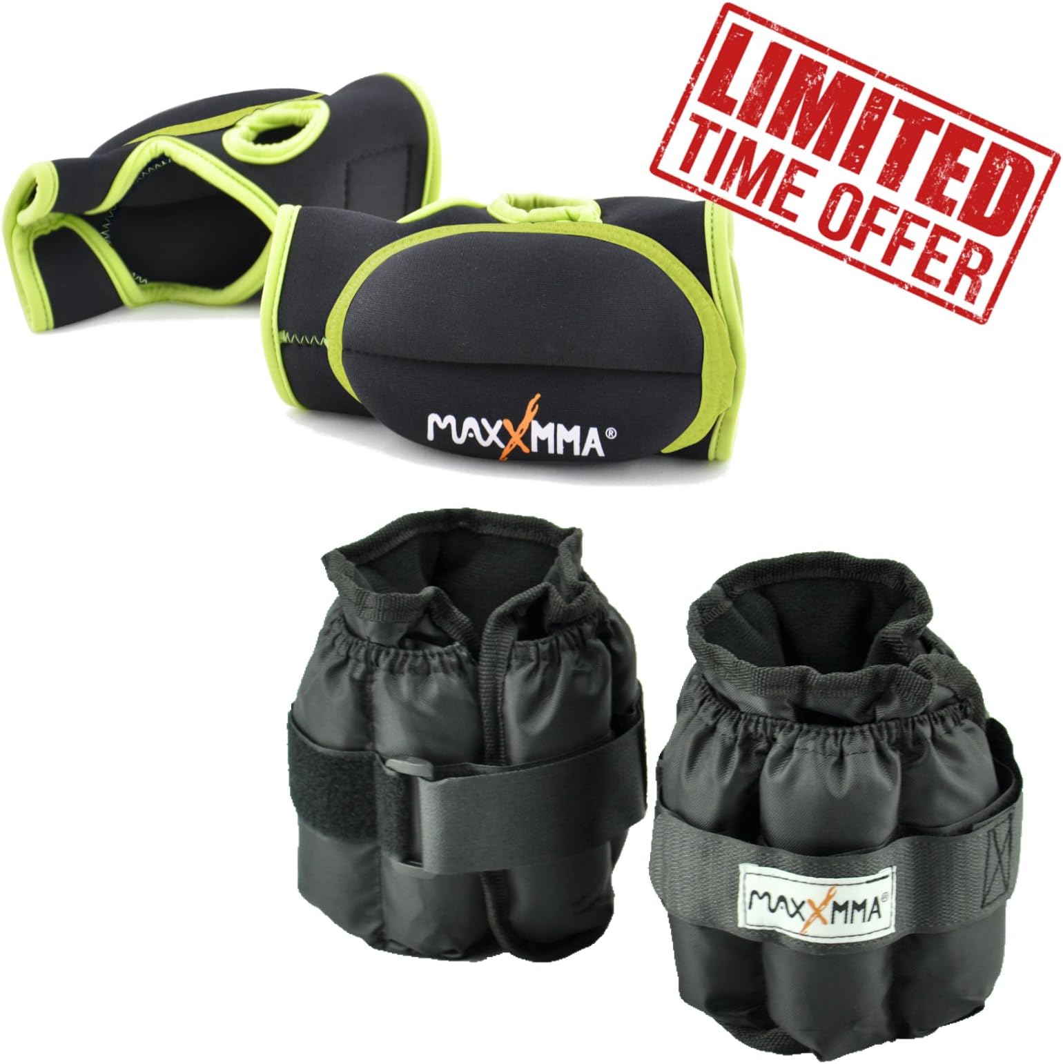 MaxxMMA 5 lbs Adjustable Ankle Weights Pair + 1.5 lbs Weighted Gloves (Black)