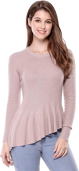 Amazon Allegra K ニット ペプラム トップス 裾フリル 長袖 リブ付き レディース セーター 通販