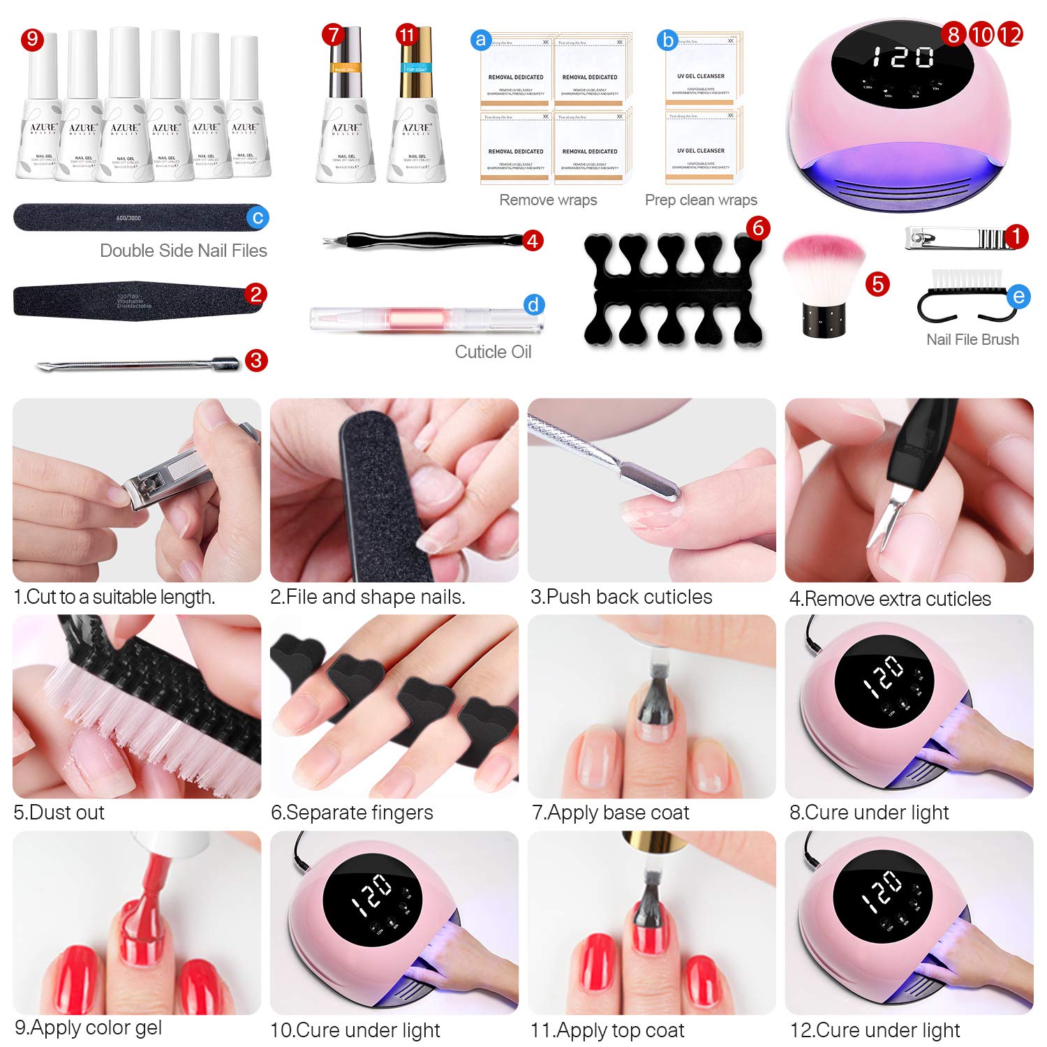 Gel Nail Polish Start Kit with 84W Nail Lamp, Gel Nail Polish Kit Nude Pink Glitter 6 Colors 10ML Gel Polish and No Wipe Top and Base Coat, Soak Off Gel Color Set Manicure Tools : Beauty