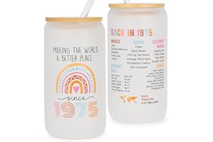 DECZHIYU 50th Birthday Gifts for Her - 1975 50th Birthday Decorations Gifts for Women 50 Year Old Gift Glass Cup for Woman Mom Wife Grandma Turning 50 Bday Present