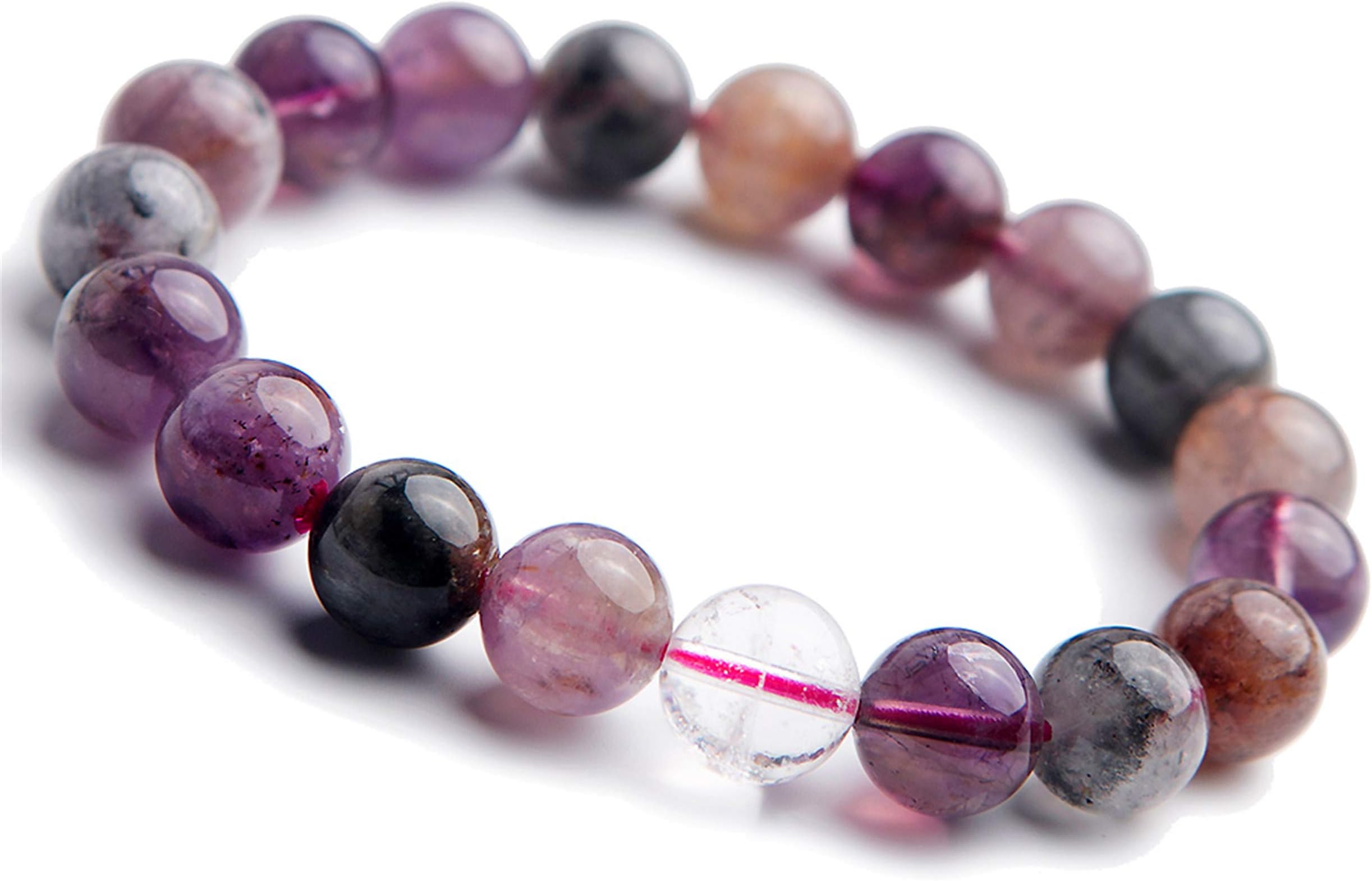 Colorful Natural Auralite 23 Cacoxenite Crystal Round Bead Lady Bracelet 10mm
