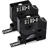 Lonitul 2 PK D1 Label Tape 45021 Compatible for Dymo D1 Labels White on Black 12mm 1/2 Inch x 23 Ft, Label Maker Refills for Dymo LabelManager 160 280 210D 360D 450D 420D COLORPOP PnP