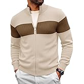 Runcati Mens Full Zip Cardigan Sweater Casual Knit Stand Collar Cardigan Slim Fit Color Block Fall Winter Sweaters