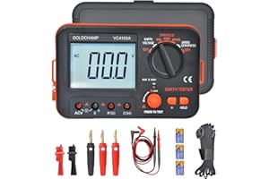 GOLDCHAMP Digital Earth Resistance Tester, Grounding Resistance Meter with AC Voltage Measurement, 0-1999Ω Range, Data Hold, 