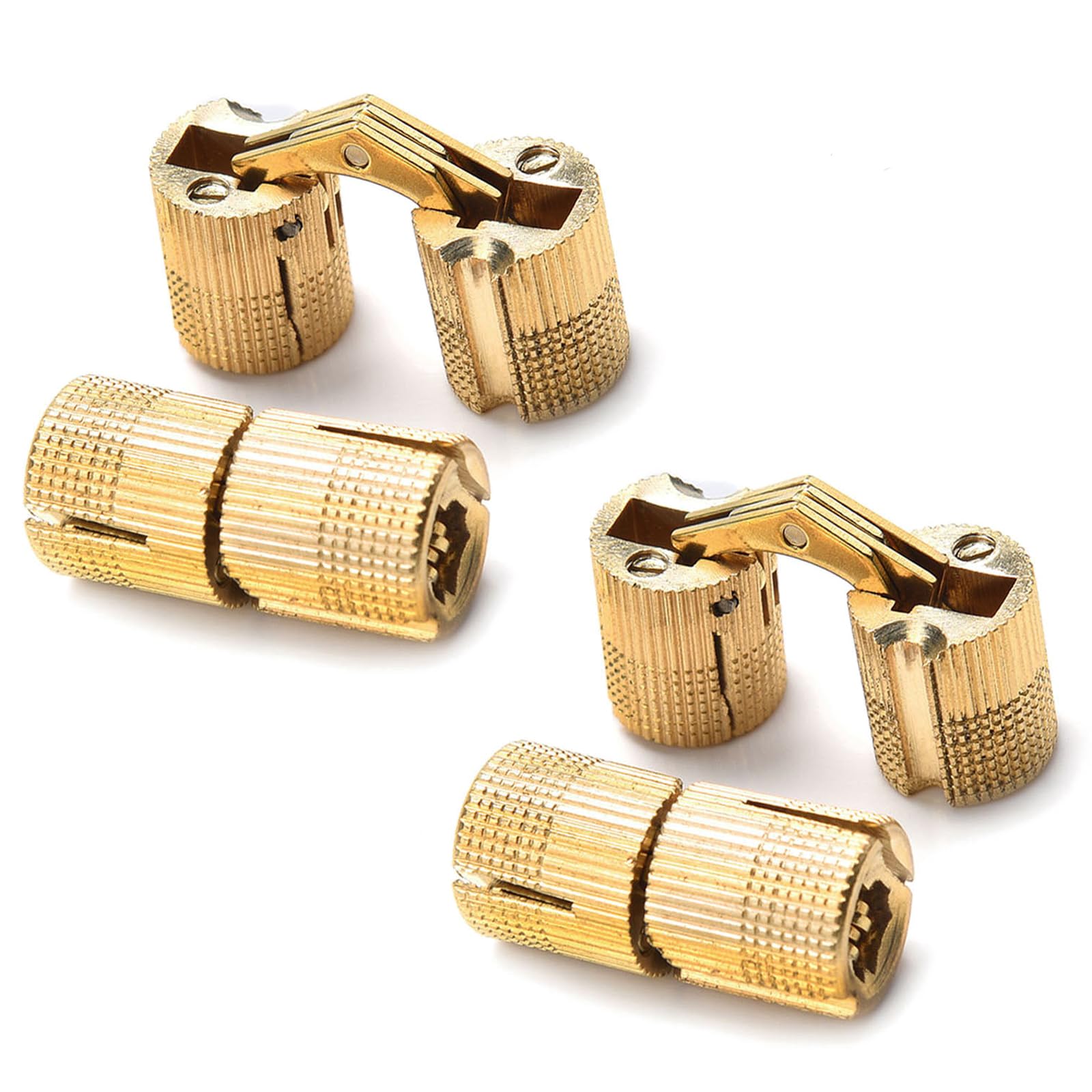 WTpin Pack of 4 Concealed Brass Hinges, Barrel Hinge Invisible, Cylindrical Brass Hinges, Furniture Hinges for DIY, 180° Concealed Copper Hinge, for Hand Craft, Jewellery Box (1 cm)