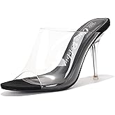 Women's Clear Stiletto Mules - Sleek Round Toe, 3.75 Inch Heel, Genuine PU Leather Insole, Slip On Open High Heels (Allure.a)
