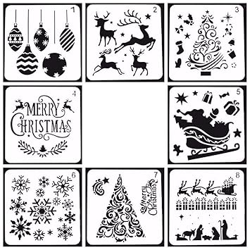 Megrocle 8 Pcs Christmas Drawing Stencils Xmas Stencil
