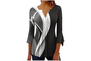 GENERIC Womens Tunic Tops 2023 Long Sleeve T Shirts Cute Print Tees Loose Fit Trendy Henley Tshirt Casual Dressy Blouses