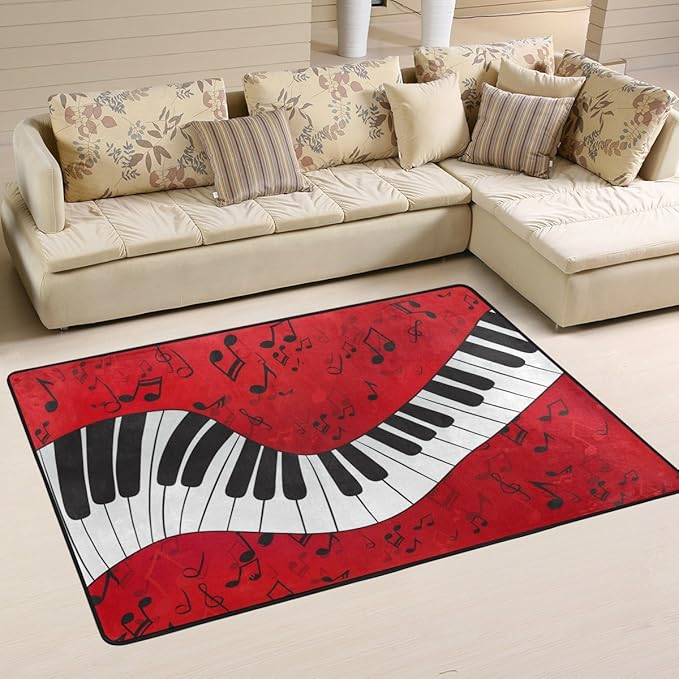 Naanle Music Theme Area Rug 4'x6', Music Note Piano