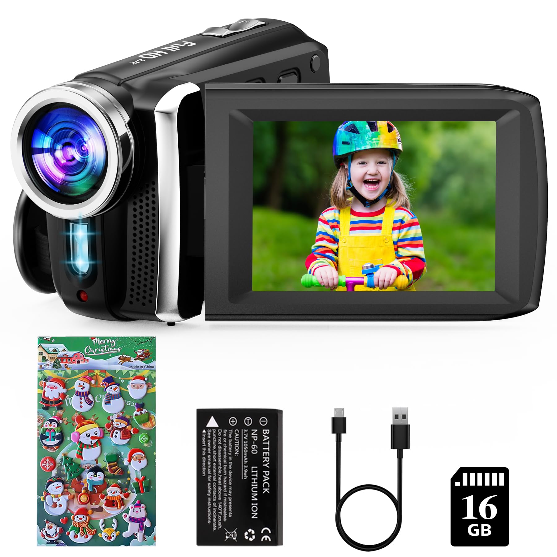 Photo 1 of Rawiemy Video Camera Camcorder HD 2.7K 36MP Kids Camcorder Vlogging Camera for YouTube TikTok Digital Video Camera Recorder with 16GB Card,Christmas Stickers,8X Digital Zoom for Kids