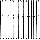 Sidasu 16-Pack Wrought Iron Stair Balusters, 44" Basket Twist Design | 1/2" Hollow Square Balusters for Staircase Interior, Includes 32 Swivel Shoes, Satin Black , Indoor &amp; Outdoor Stair Railings