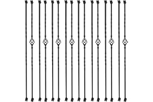 Sidasu 16-Pack Wrought Iron Balusters for Staircase, Hollow Single Basket with Double Twist 1/2" Square Metal Balusters with 32 Iron Baluster Swivel Shoes