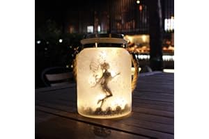 KAIXOXIN Solar Lantern Lights Ideal for Great Gifts White Frosted Glass Hanging Jar Solar Lights Outdoor Decorative 20 Warm White Mini LED String Lights (Fairy) (1, Fairy)