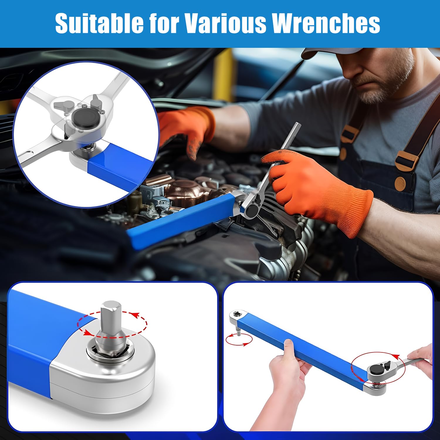 ZEXUPORIUM Professioneller Schlüsselverlängerung, Schraubenschlüssel Set mit 5 Stück 1/2", 1/4" Und 3/8" Antriebsadapter, Ratsche verlängerung, für Universal Verlängerter Schraubenschlüssel 5