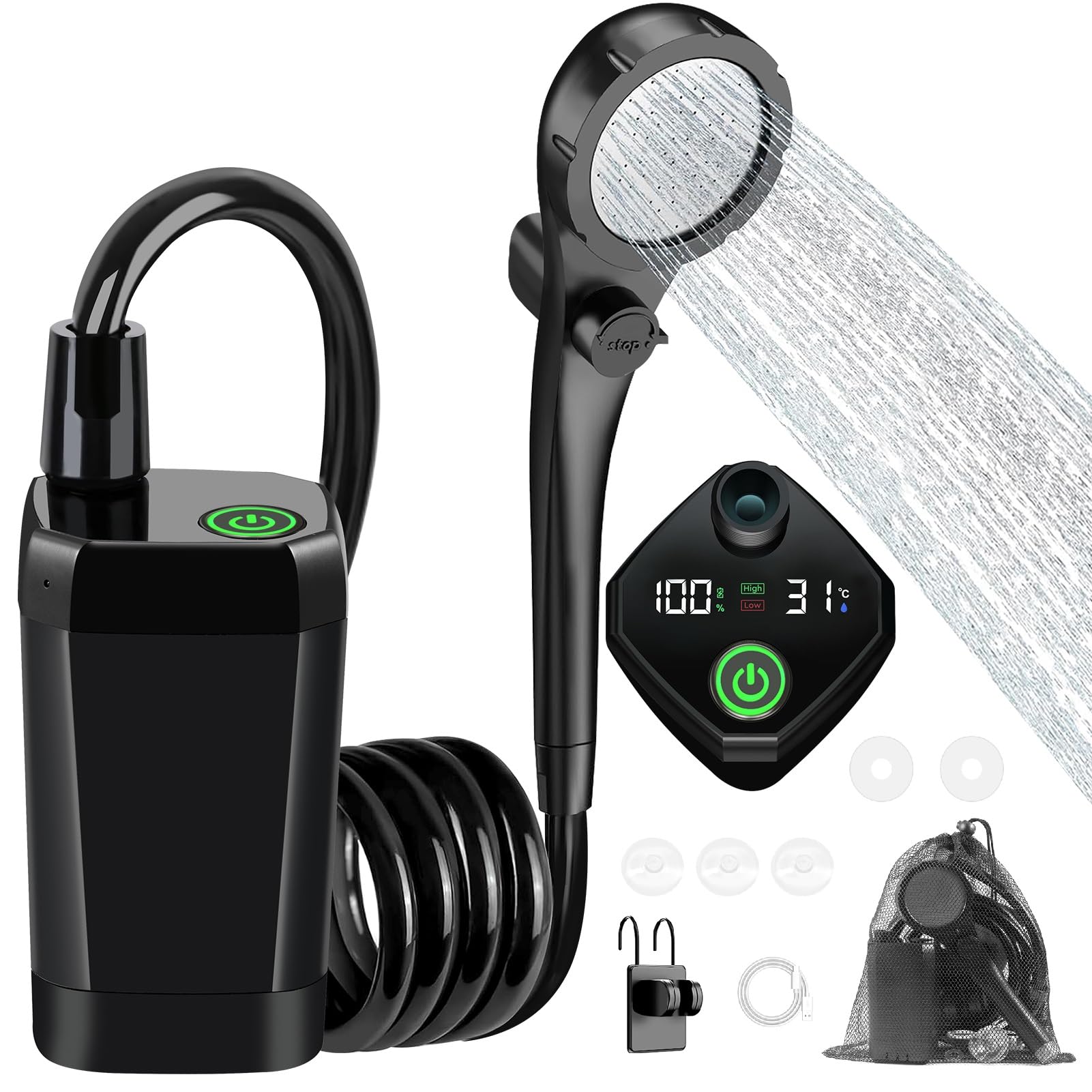 Photo 1 of Fotgear Portable Camping Shower, 6000mAh Rechargeable Outdoor Shower Pump with LED Display, 3 Spray Modes, IPX7 Waterproof Camping Shower Kit for Hiking, Travel, Car Washing, RV, Pet Bath