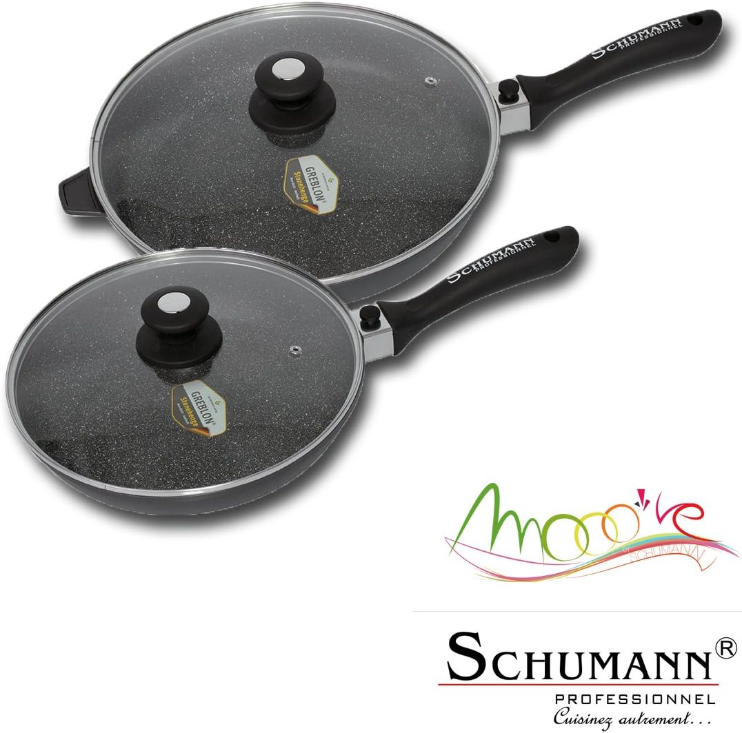 Schumann Professionnel Stone Frying Pans with Removable Handles 28 cm and 32 cm (Set of 2)
