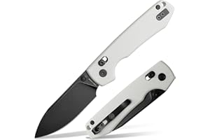 Vosteed Raccoon EDC Pocket Knife - 3.25" Sandvik 14C28N Black Stonewash Blade - Crossbar Lock, White G10 Handle for Camping, Hiking - A0507