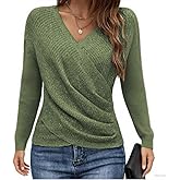 HVT Womens 2026 V Neck Sweater Criss Cross Pullover Long Sleeve Knit Casual Fall Tops