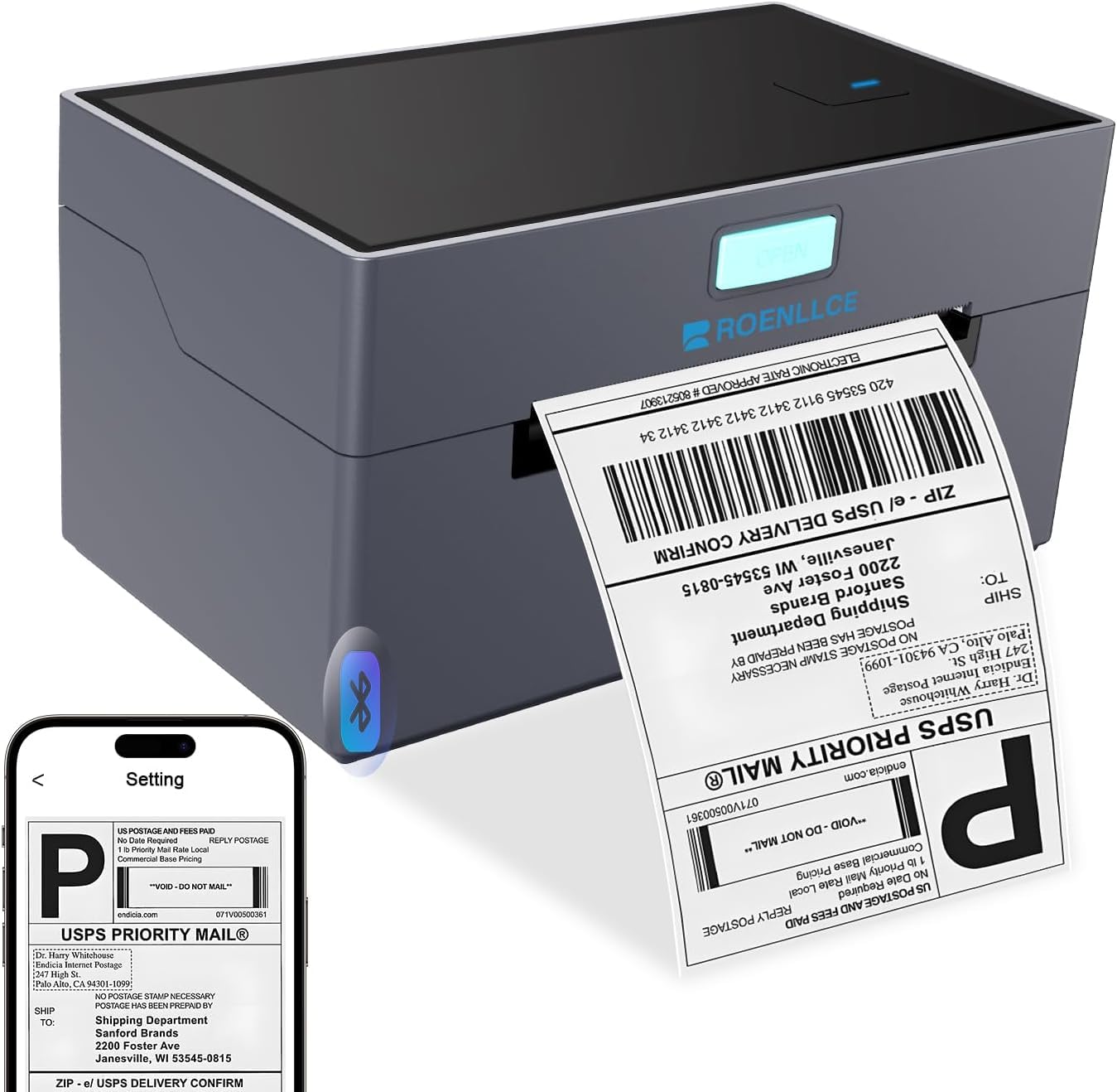 Photo 1 of Yonigata Thermal Shipping Label Printer, 4x6 Bluetooth Shipping Printer for Small Business, Compatible with Windows, Mac, iOS, Android, for Amazon, Ebay, Shopify, UPS, USPS, FedEx