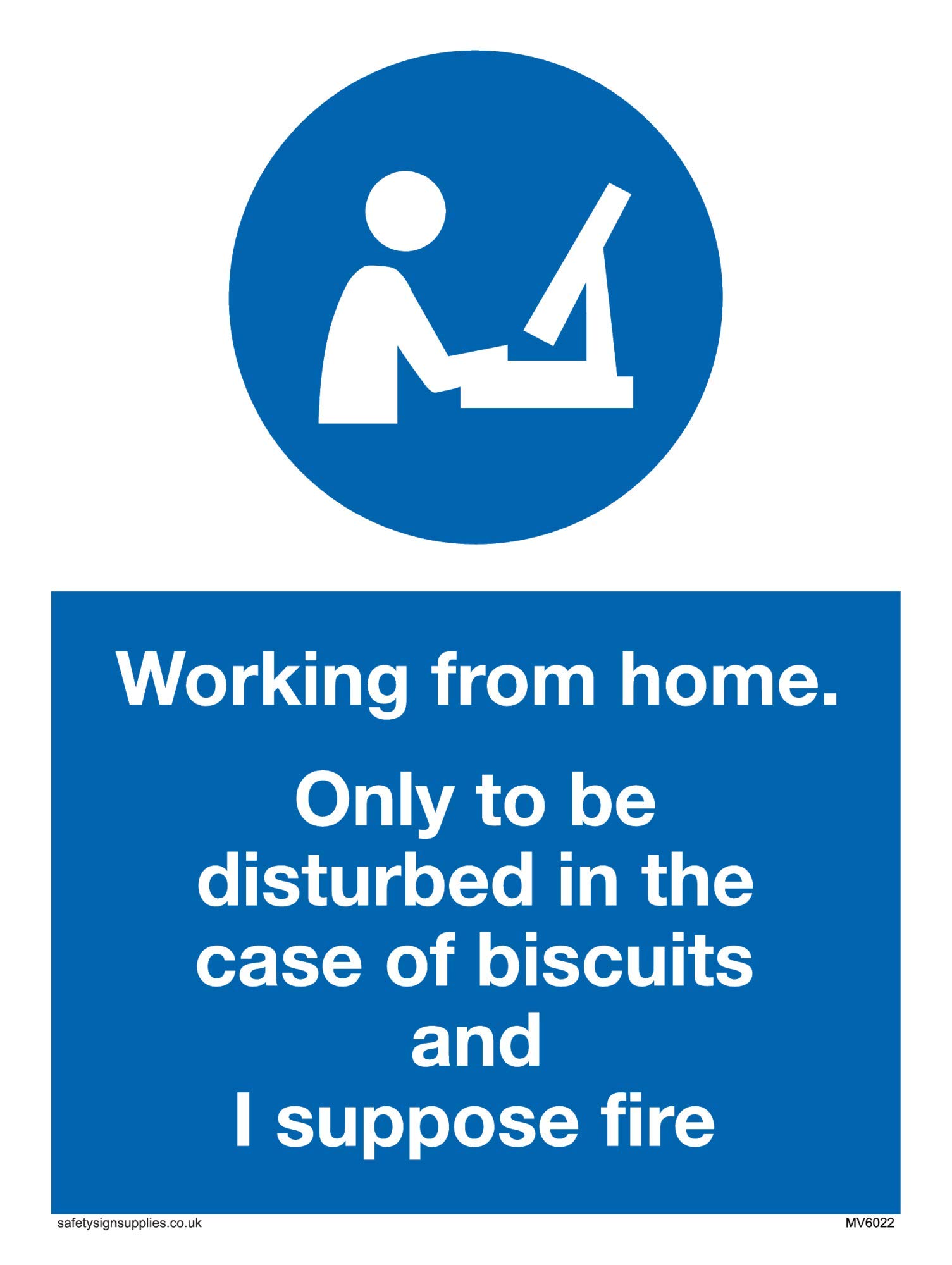 Working from home. Only to be disturbed in the case of biscuits and I suppose fire