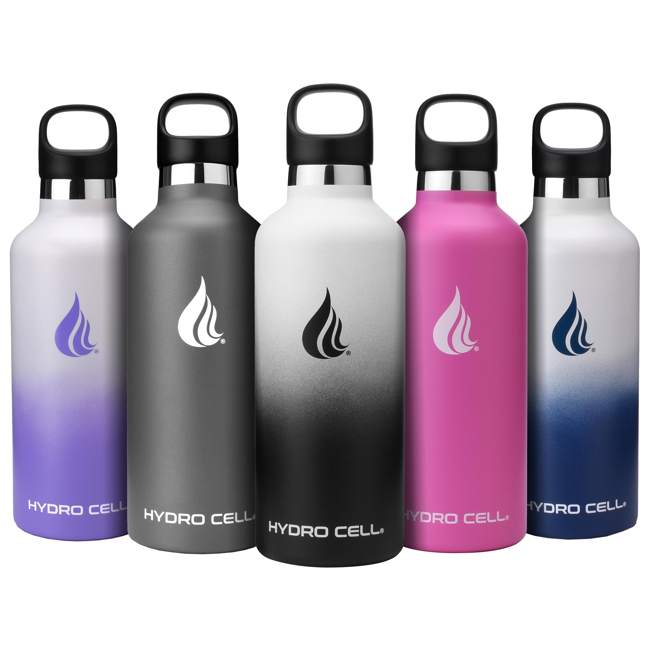 HYDRO CELL Stainless Steel Water Bottle with Straw & Standard Mouth Lids (32oz 24oz 20oz 16oz) - Keeps Liquids Hot or Cold with Double Wall Vacuum Insulated Sweat Proof Sport Design (Black/White 32oz)